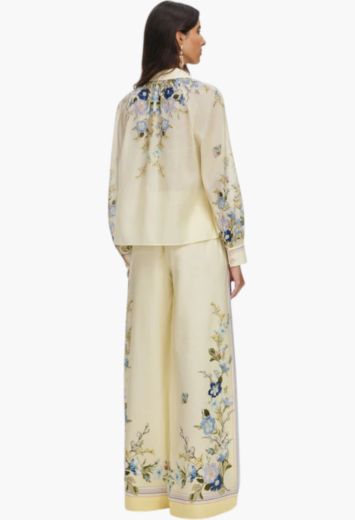 Yellow Floral Organza Trousers - GLAM MODA