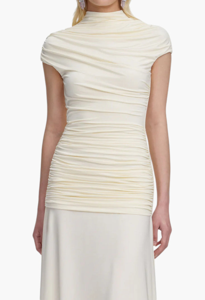 Yellow Jersey Draped Maxi Dress - GLAM MODA