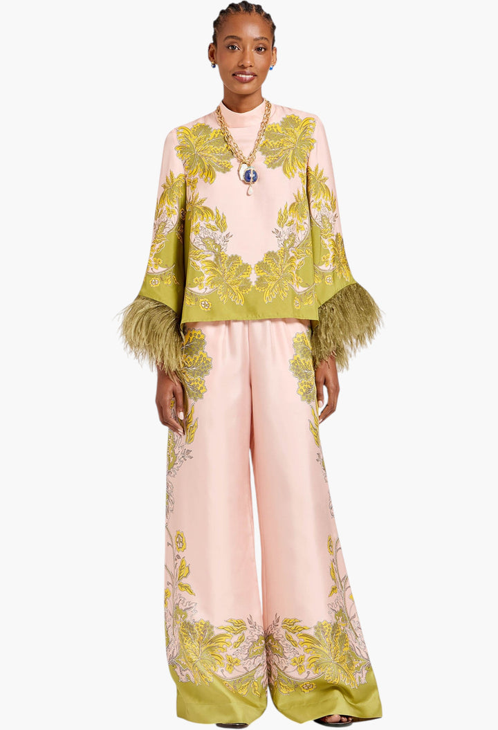 Make An Exit Top - Swathe Placée Pink in Silk Twill With Feathers - GLAM MODA