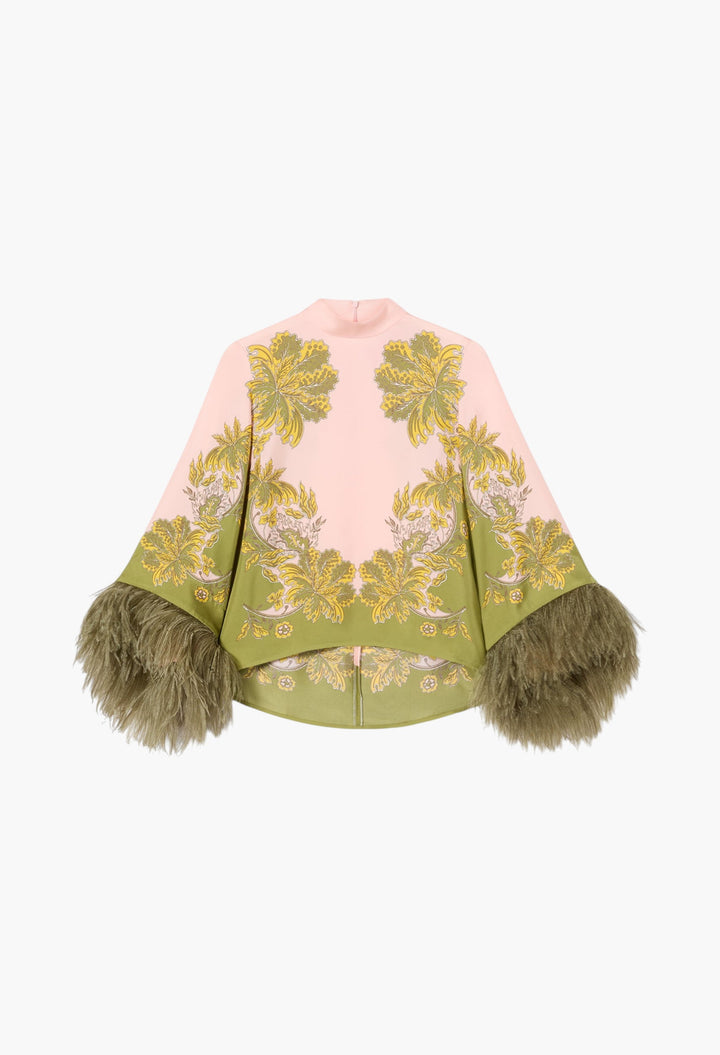 Make An Exit Top - Swathe Placée Pink in Silk Twill With Feathers - GLAM MODA