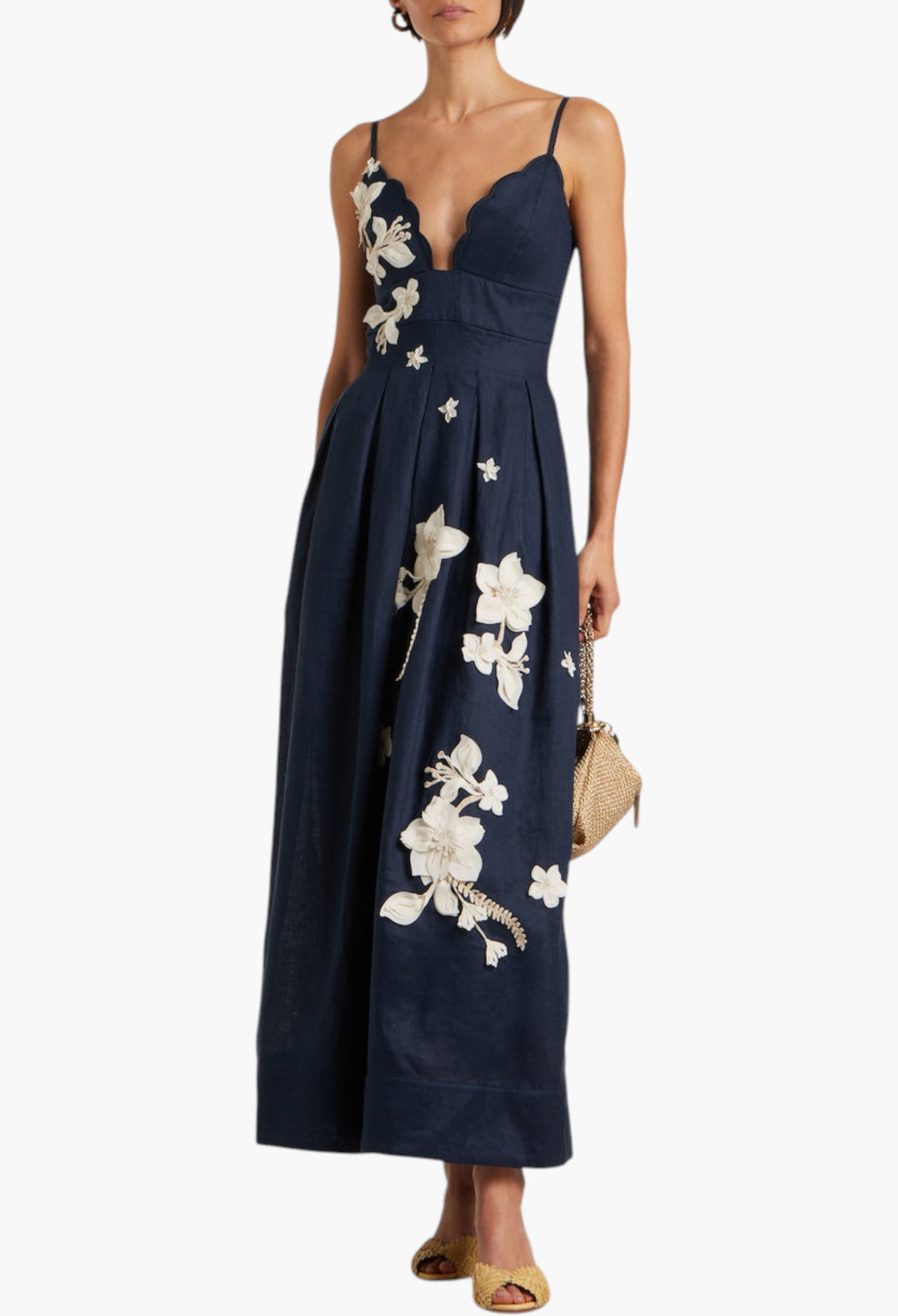 Sula Floral-Appliqué Linen Maxi Dress - GLAM MODA