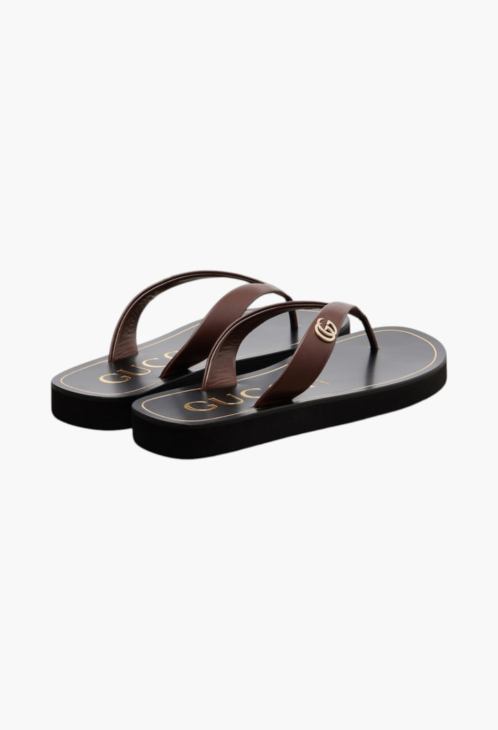 Double G Leather Thong Sandals - GLAM MODA