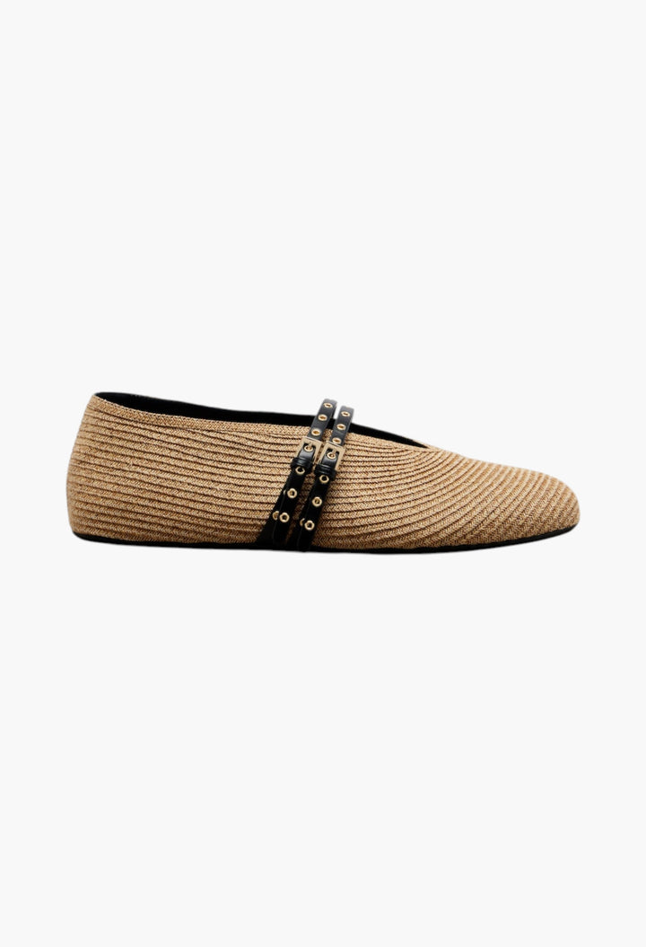 Paperstraw Leather-Trimmed Mary Jane Flats - GLAM MODA