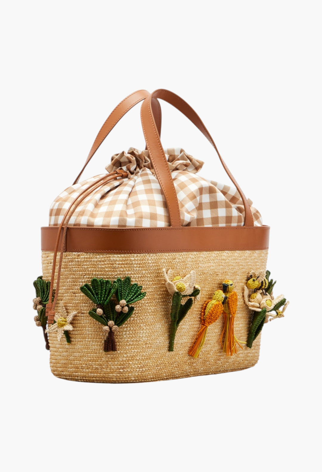 Birdsong Appliqué Raffia Tote Bag