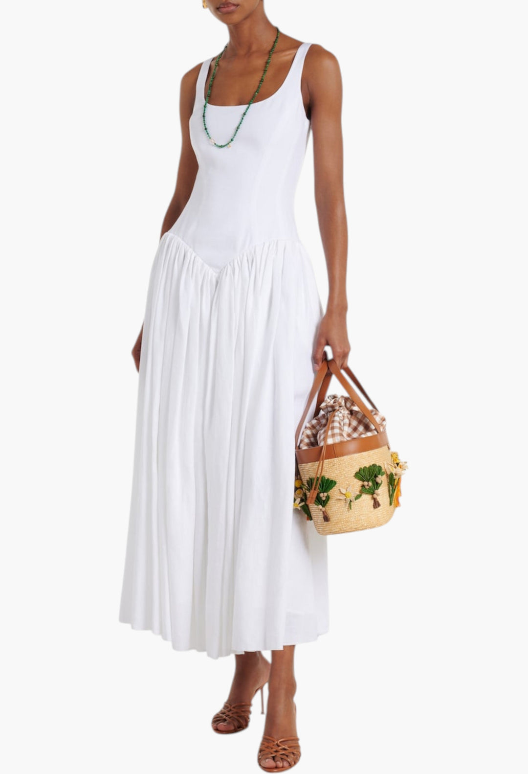 Birdsong Appliqué Raffia Tote Bag