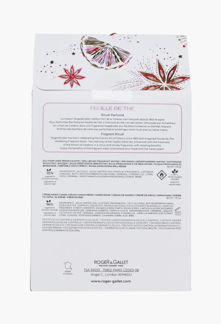 Feuille De Thé Christmas Gift Set 2023 - Hydrating Hand Cream & Fragrant Water With Calabrian Lemon, Ceylon Black Tea, Sandalwood