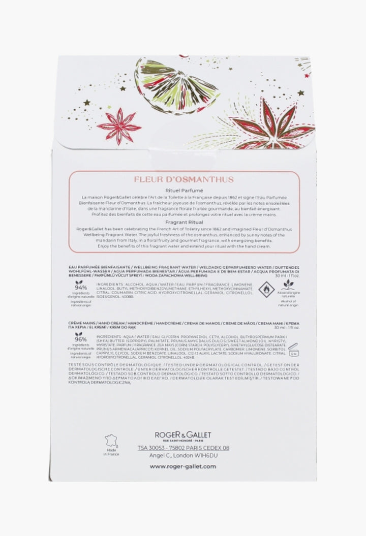 Fleur D'osmanthus Christmas Gift Set 2023 - Floral Elegance With Osmanthus & Shea Butter - 30ml Wellbeing Water & 30ml Hand Cream