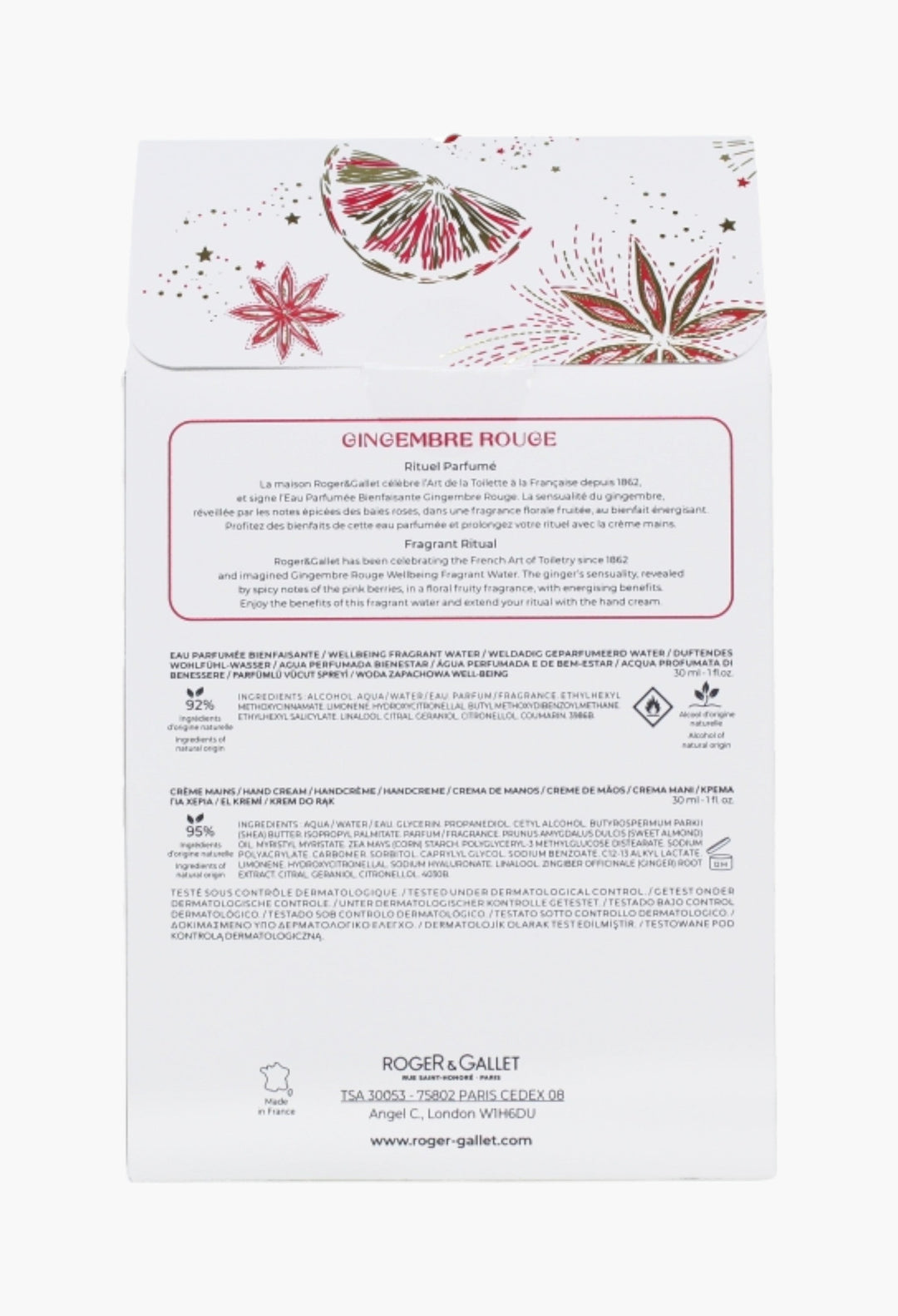 Gingembre Rouge Mini Gift Set Vibrant Aroma With Pink Berry, Ginger, Benzoin 30ml Fragrant Water & Hand Cream