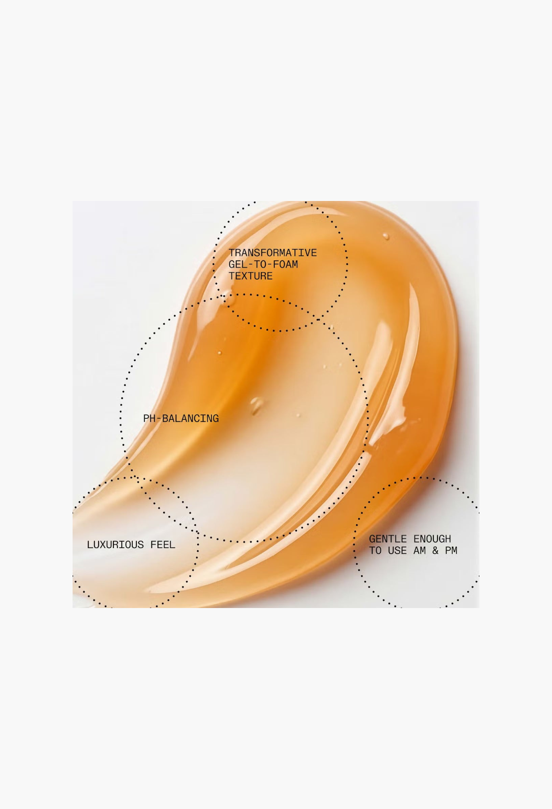 GLAM MODA Allies of Skin Molecular Silk Amino Hydrating Cleanser showing a rich amber gel texture on a white surface.