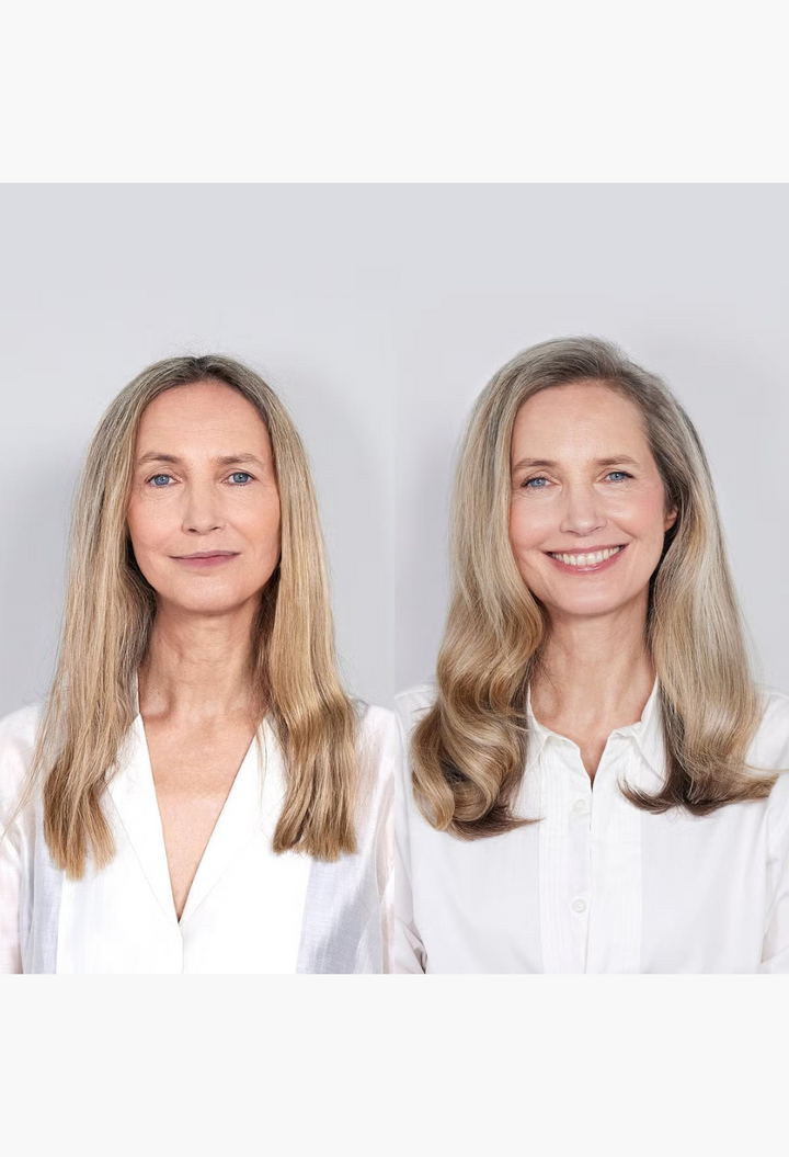 GLAM MODA before and after results of Hair By Sam McKnight Cool Girl Volumising Cream on a woman with long hair