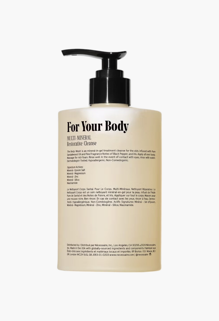 GLAM MODA Nécessaire The Body Wash Santal in a beige 500ml pump bottle with minimalist black typography