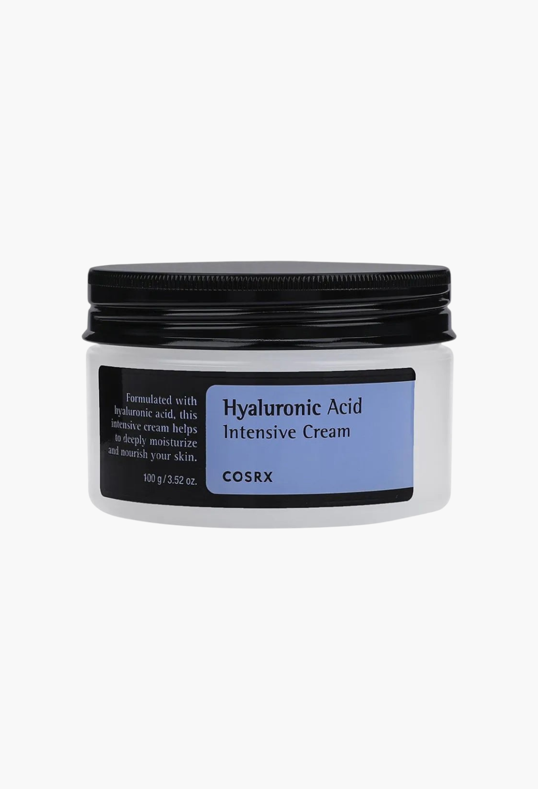 GLAM MODA Hyaluronic Acid Intensive Cream in a white jar with a black lid for deep skin hydration and nourishment.