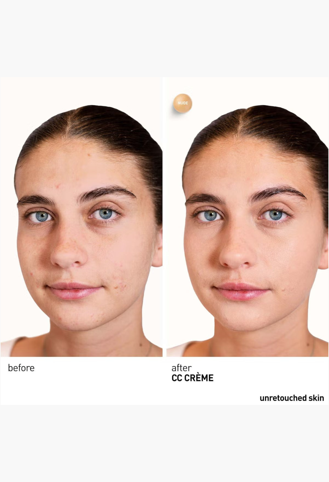GLAM MODA Erborian CC Cream Porcelain before and after comparison showing even skin tone and blurred texture