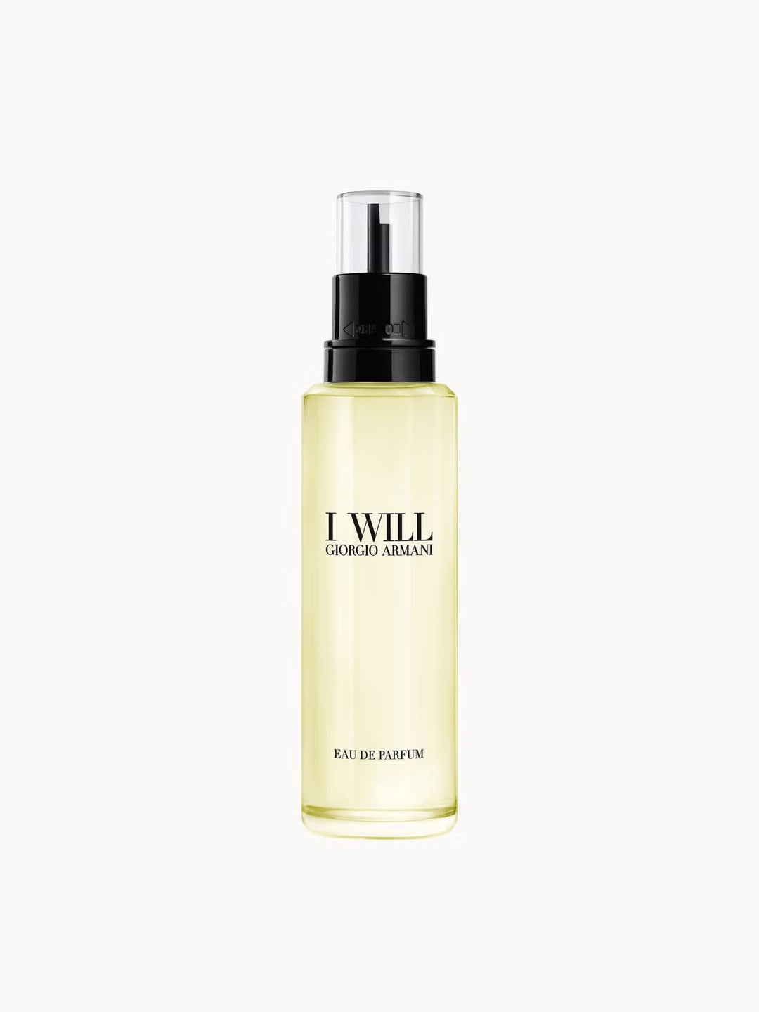 GLAM MODA Giorgio Armani I Will Eau de Parfum in a clear glass bottle with a black spray nozzle