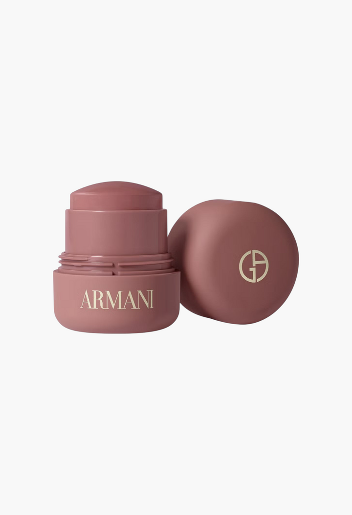 GLAM MODA Armani Beauty Dolci Blush cream-to-powder stick in a dusty rose shade with the iconic GA logo on the cap.