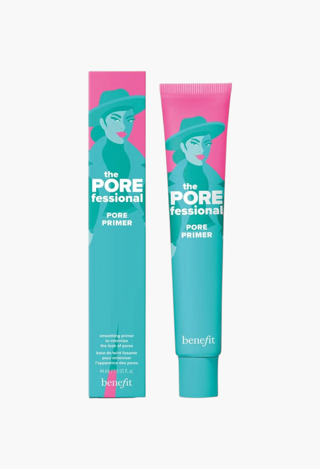 GLAM MODA Benefit The POREfessional face primer tube and box in signature teal and pink packaging