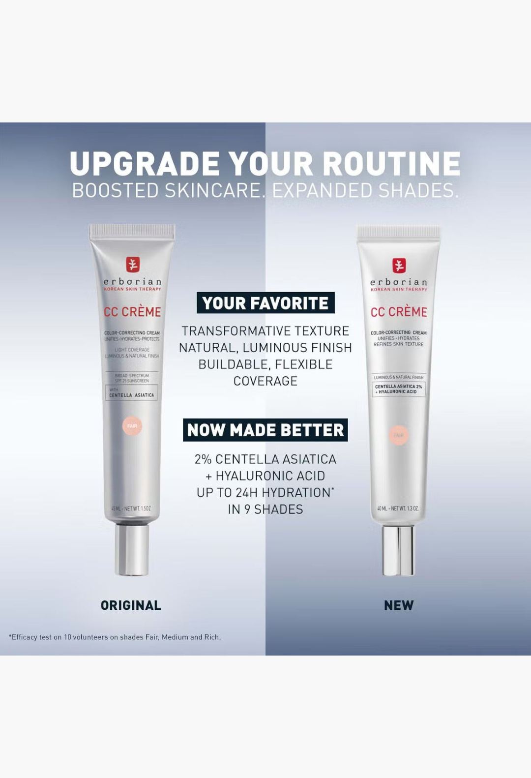 GLAM MODA Erborian CC Cream travel size comparison showing original and new packaging with Centella Asiatica formula