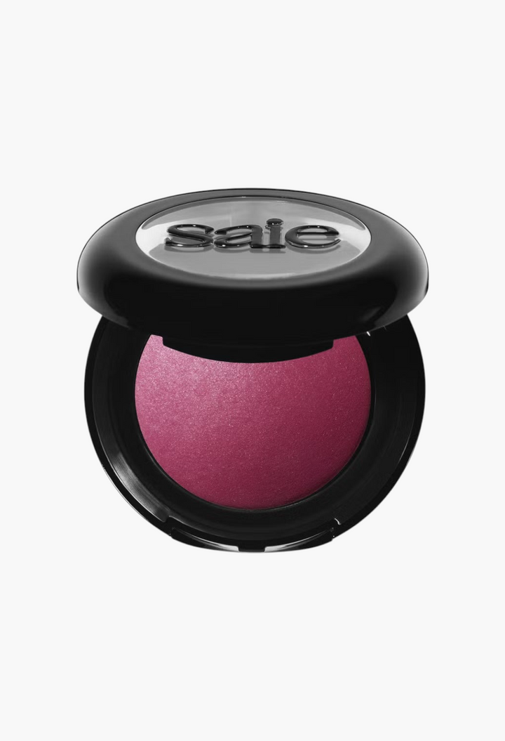 GLAM MODA Saie SuperSuede Radiant Blush in a deep berry pink shade with a smooth baked powder finish in a compact.