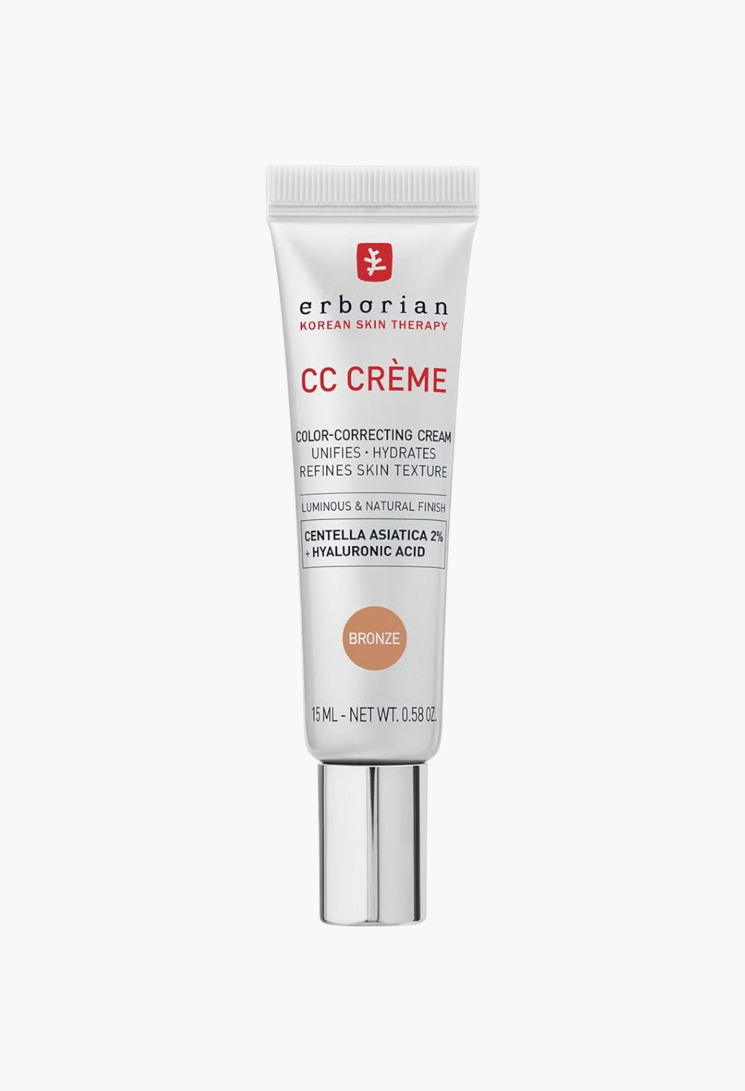 GLAM MODA Erborian CC Cream travel size tube in Porcelain shade with Centella Asiatica and hyaluronic acid formula