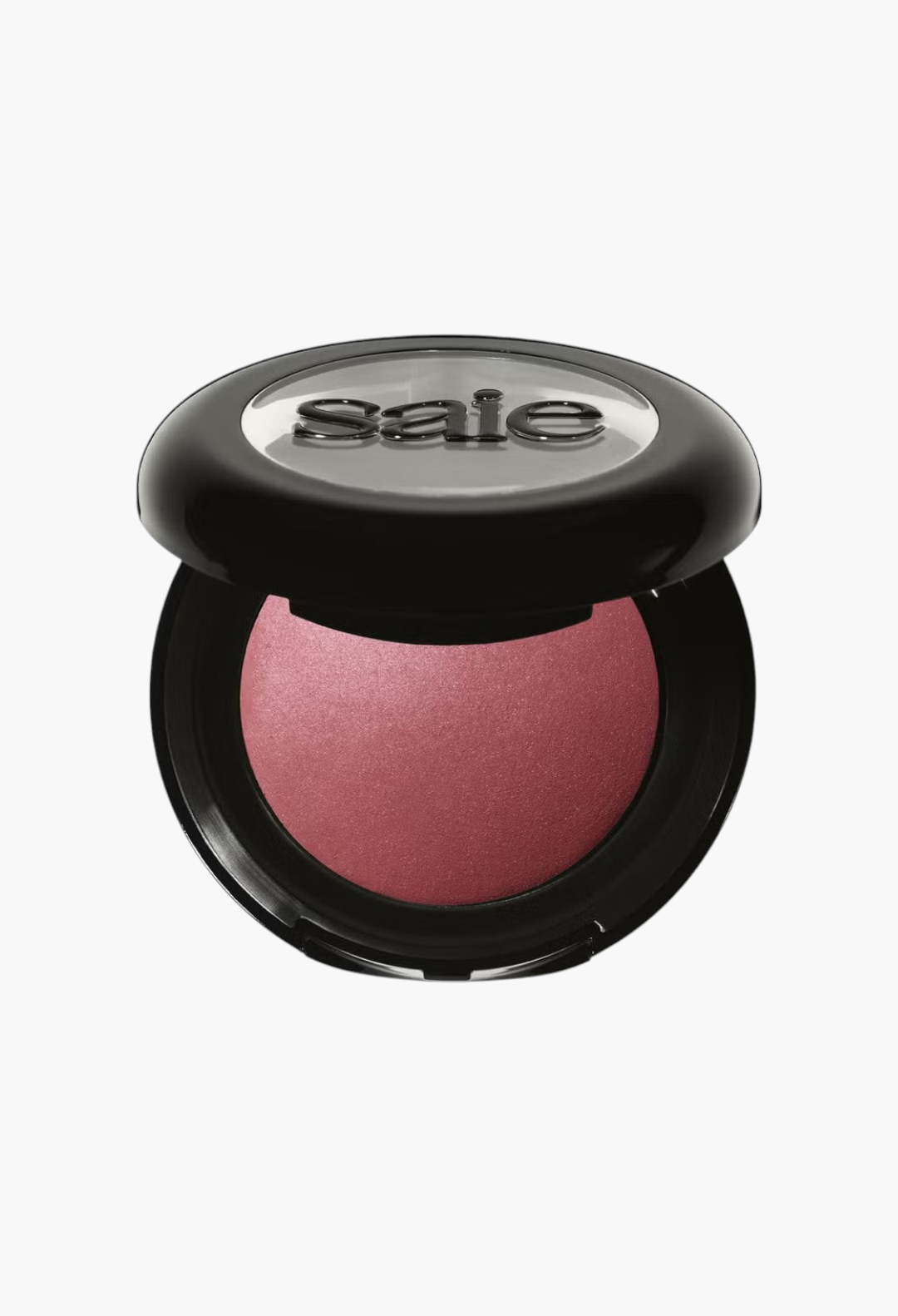 GLAM MODA Saie SuperSuede Radiant Blush in a compact case with a dome-shaped pink powder for a natural flush