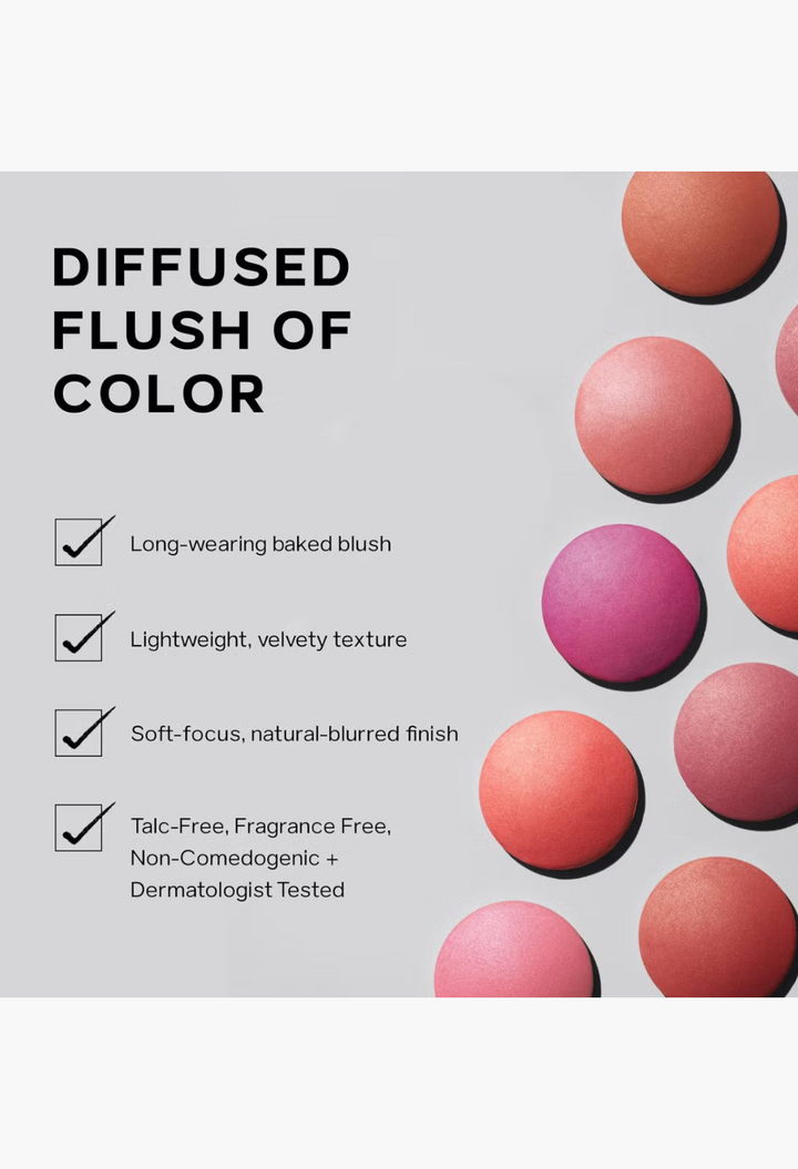 GLAM MODA Saie SuperSuede Radiant Blush powder shades showing a variety of pigmented, baked blush colours.