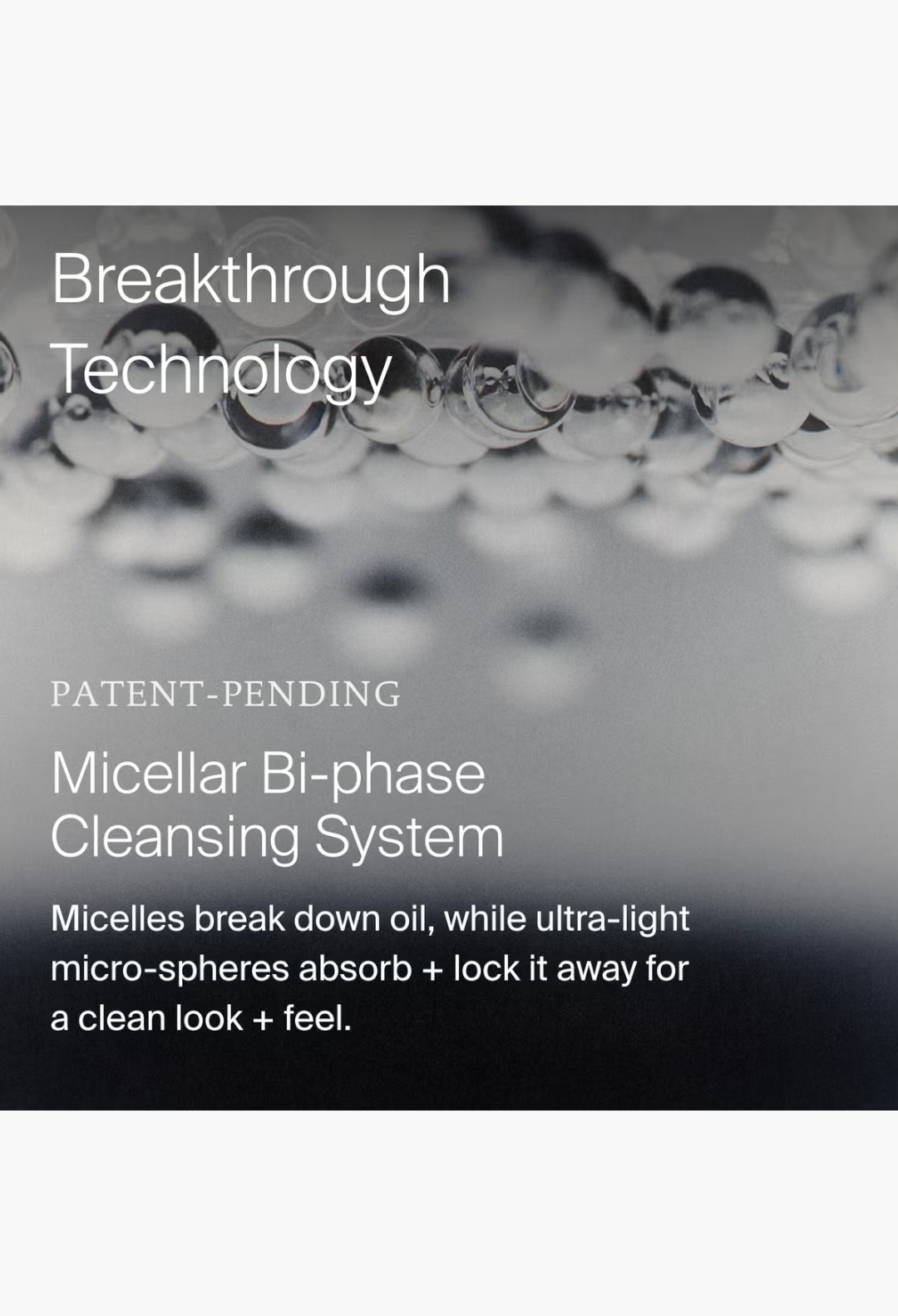 GLAM MODA infographic explaining the micellar bi-phase cleansing system technology for Living Proof dry shampoo