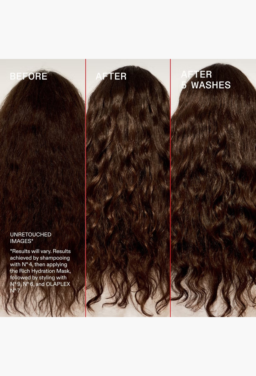GLAM MODA hair transformation comparison showing before and after results of using the OLAPLEX Hydration Heroes set.
