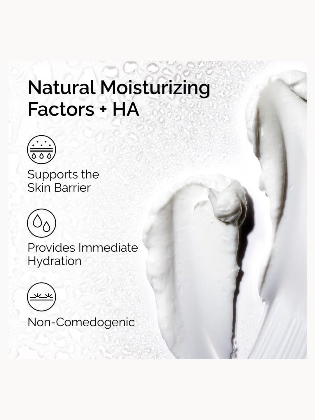 GLAM MODA The Ordinary Natural Moisturising Factors + HA cream texture with skin barrier and hydration benefits text