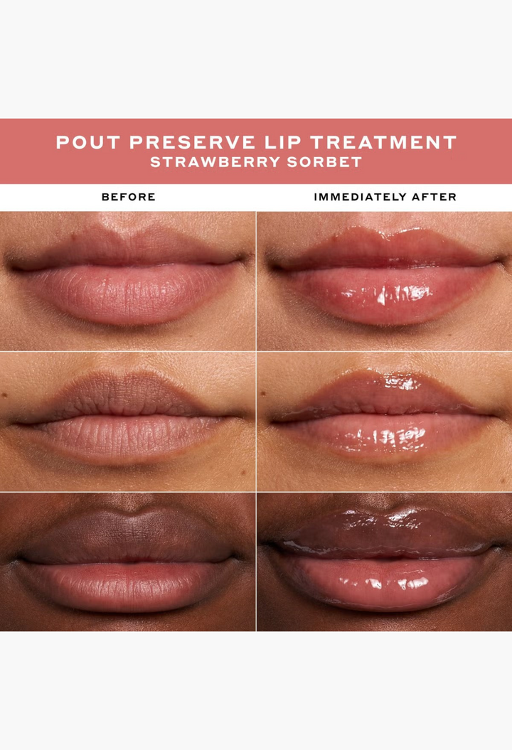 GLAM MODA Ole Henriksen Pout Petites Mini Lip Trio showing three hydrating lip treatments with glossy finishes.