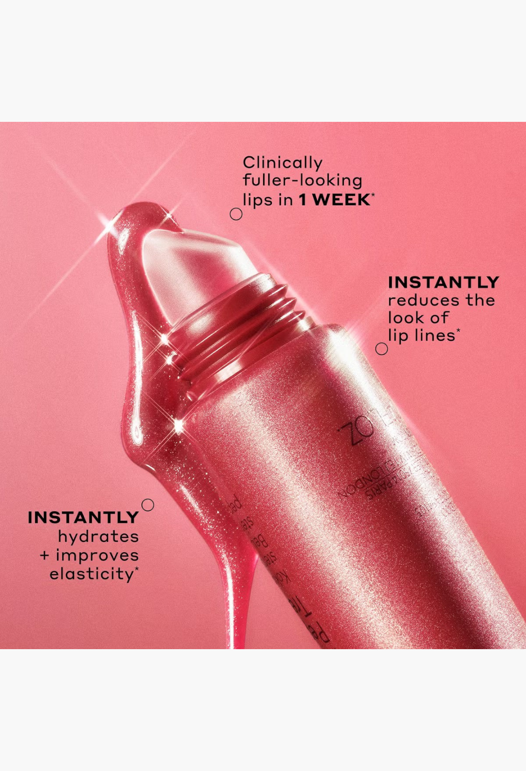 GLAM MODA Ole Henriksen Pomegranate Fizz Glimmer Pout Preserve lip treatment with a glossy rose gold shimmer finish.