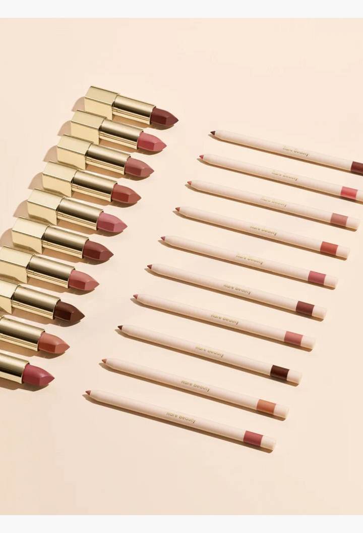 GLAM MODA Kind Words matte lip liners and matching lipsticks arranged in rows on a neutral background.