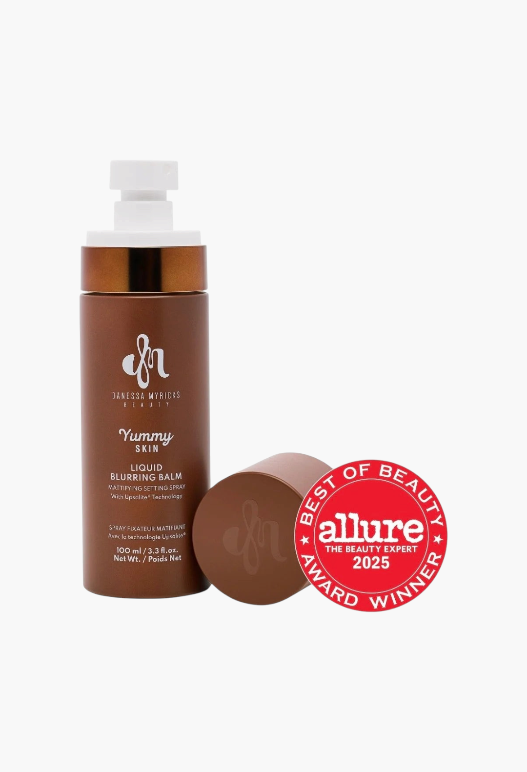 GLAM MODA Danessa Myricks Beauty Yummy Skin mattifying setting spray bottle with Allure Best of Beauty 2025 award seal