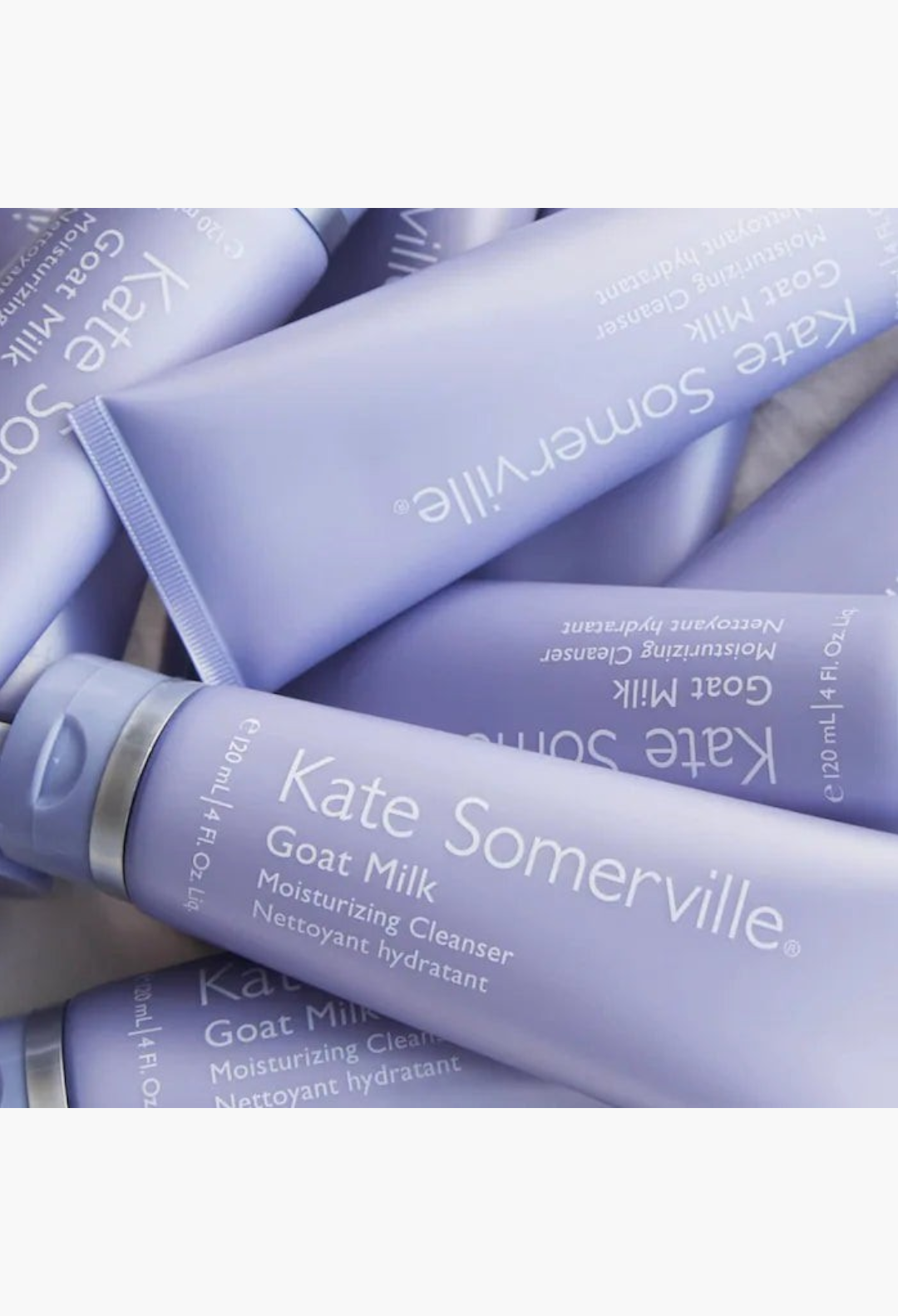 GLAM MODA Goat Milk Moisturizing Cleanser in light purple tubes for dry and sensitive skin