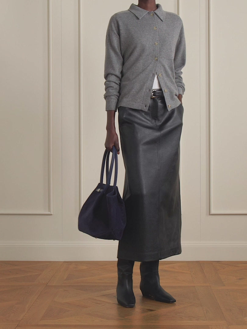 New York Large Leather-Trimmed Suede Tote