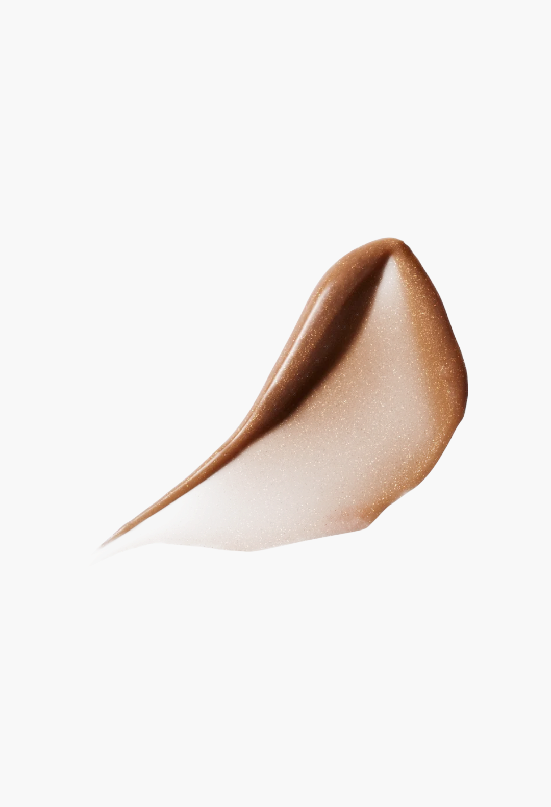 GLAM MODA Posh Balm Nourishing Lip Shine swatch showing a sheer, shimmery warm brown texture on a white background.