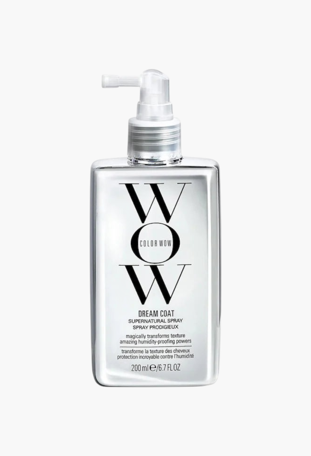 GLAM MODA Color Wow Dream Coat anti-frizz blow dry treatment spray in a clear 200ml bottle with a pump dispenser