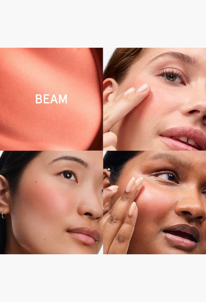 GLAM MODA Cloud Paint gel cream blush in Beam shade applied to diverse models for a natural dewy sunset flush