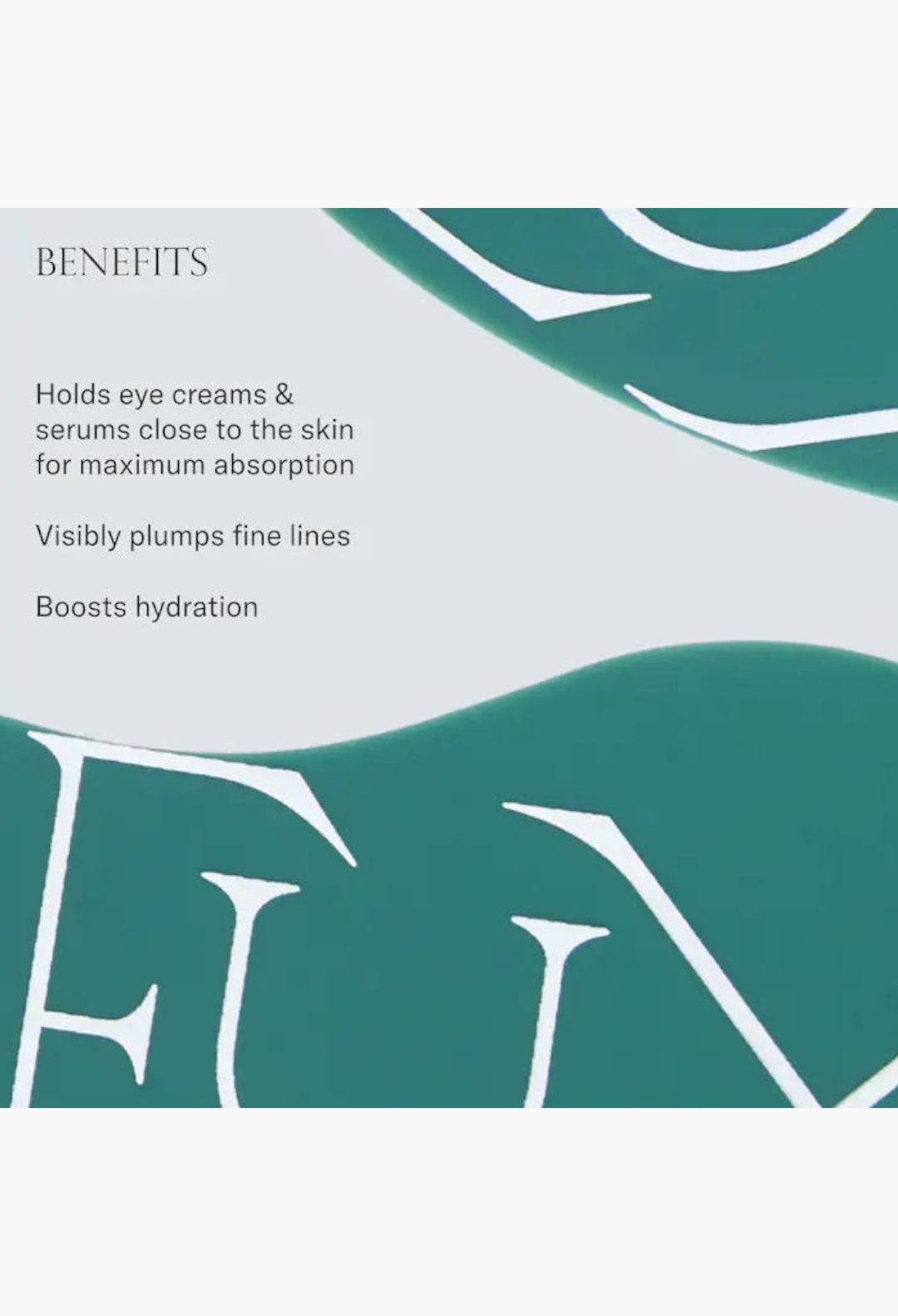 GLAM MODA reusable silicone eye masks in green with white text highlighting hydration and plumping benefits