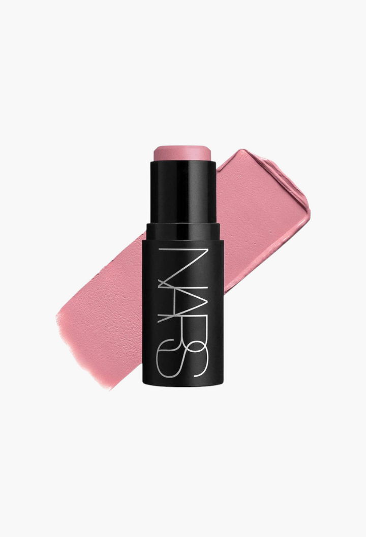 GLAM MODA NARS multipurpose soft blur blush stick in a soft pink shade with a creamy texture swatch