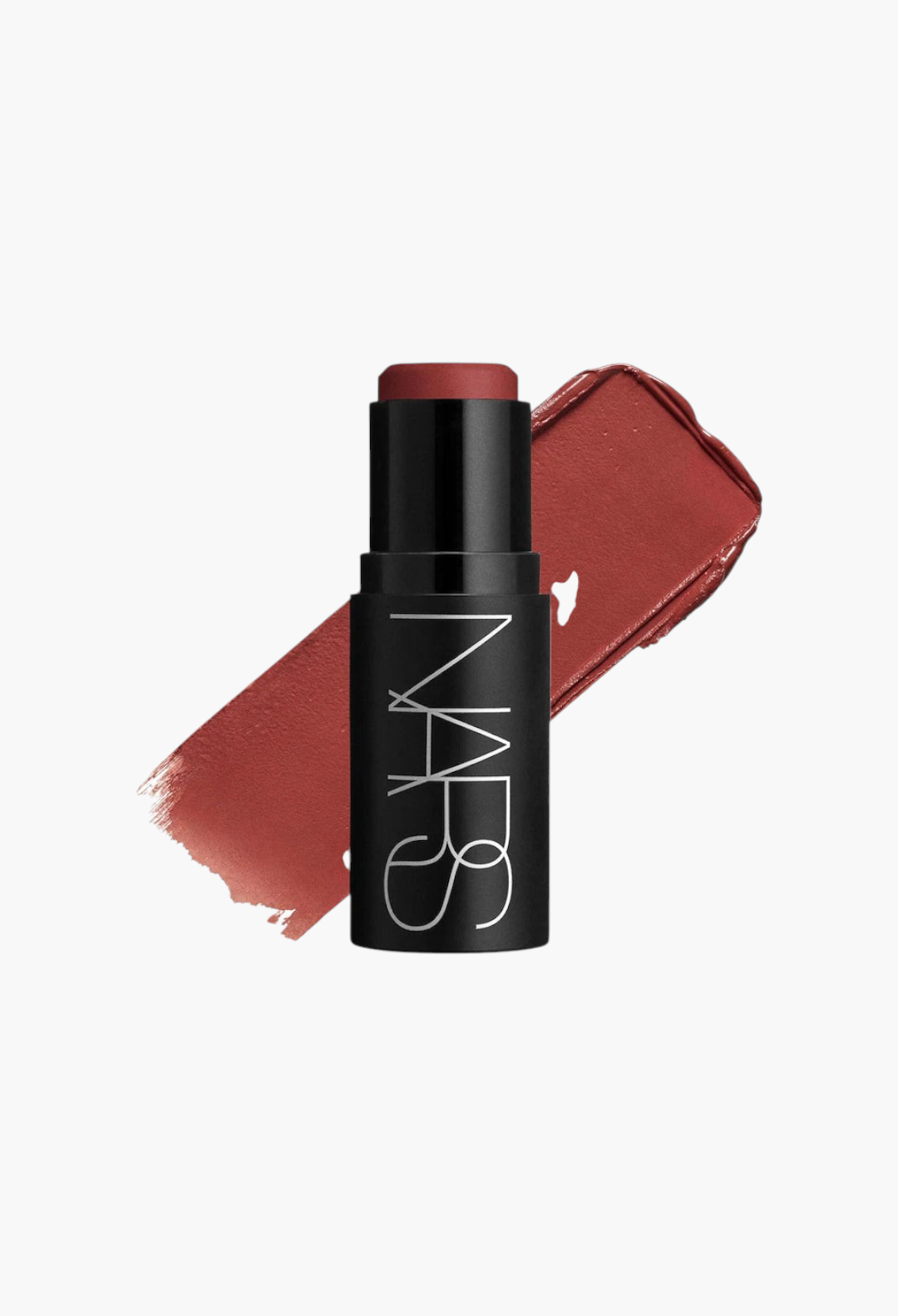 GLAM MODA NARS The Multiple soft blur blush stick in a deep berry shade with a matching cream swatch on white