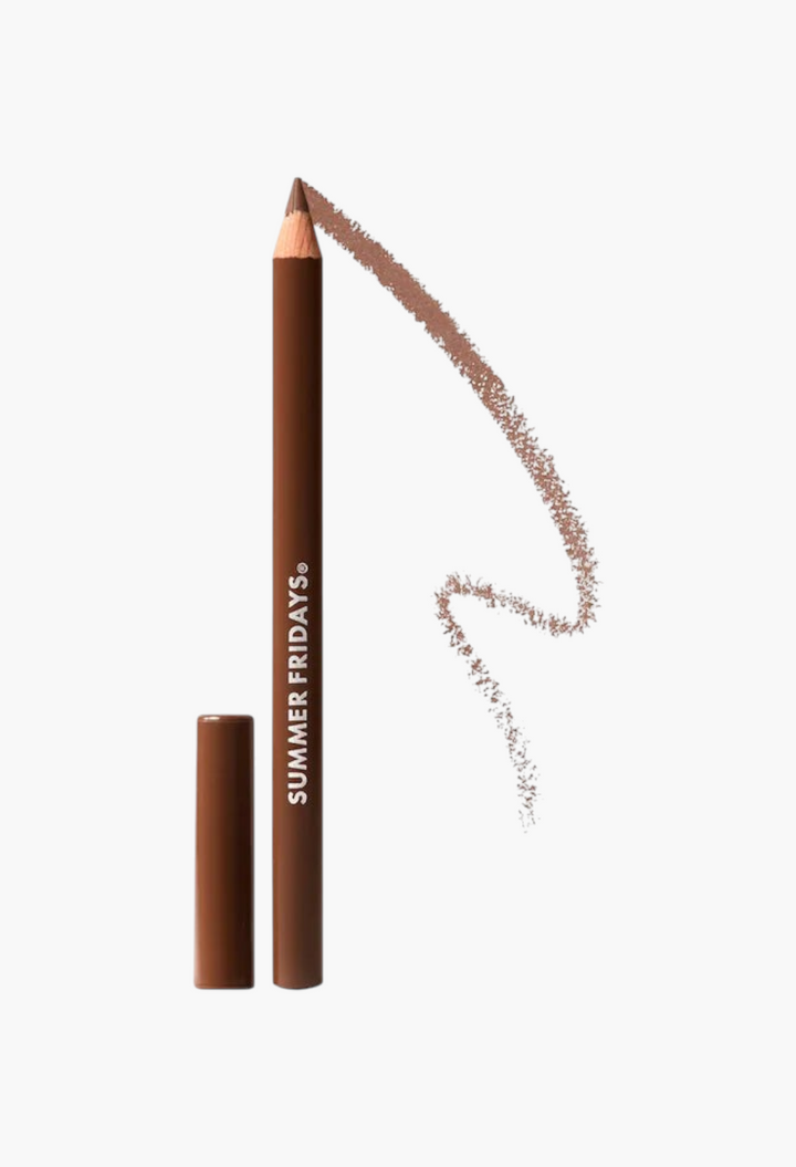 GLAM MODA SoftLine creamy brown lip liner pencil with a matching cap and a swatch of the pigment next to it.