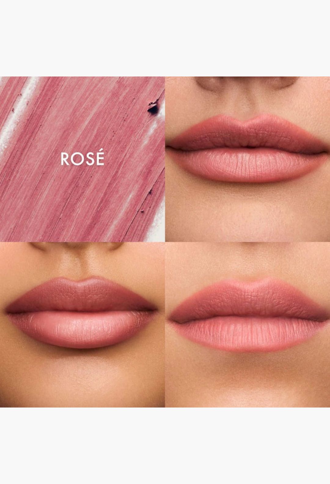 GLAM MODA SoftLine creamy lip liner in Rosé shade, showing product swatch and application on lips for a sculpted look.