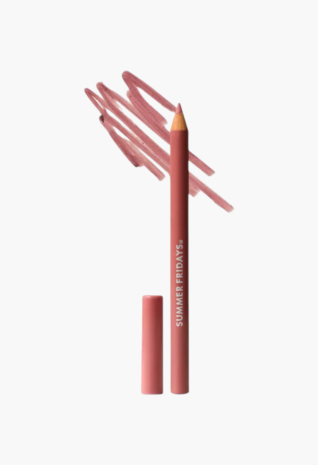 GLAM MODA SoftLine creamy sculpting lip pencil in a dusty rose shade with a matching cap and a swatch stroke above.