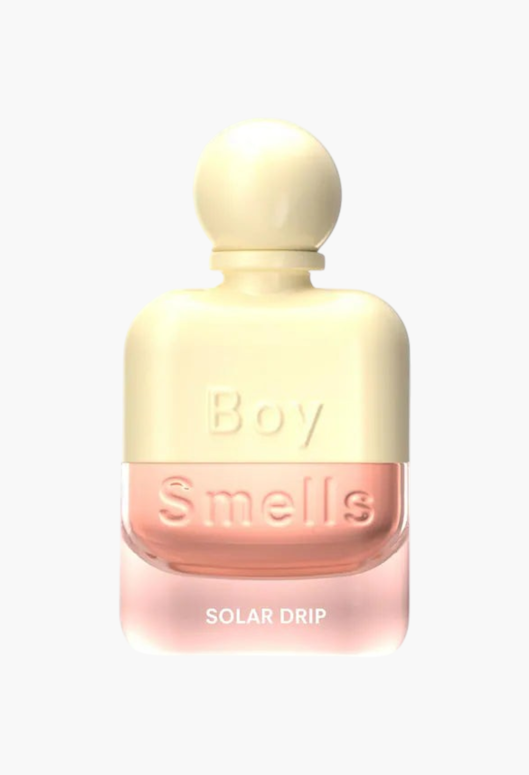 GLAM MODA Solar Drip perfume bottle with a cream cap and soft pink glass containing citrus and orange blossom scent