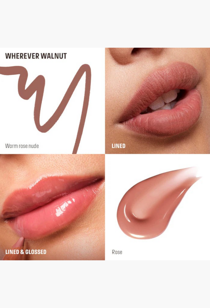 GLAM MODA lip set featuring a warm rose nude Artist Color Pencil and a glossy Super Boost Lip Gloss for a defined look