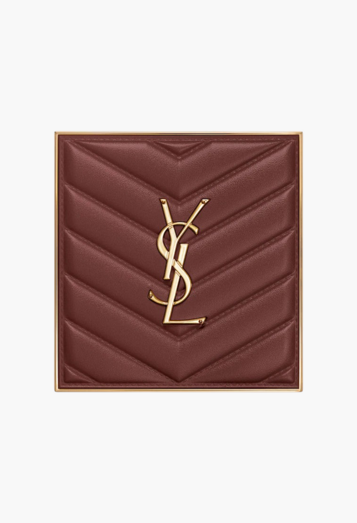 GLAM MODA YSL Brewed Reflections Couture Face Palette in an espresso-toned chevron quilted clutch with gold logo.