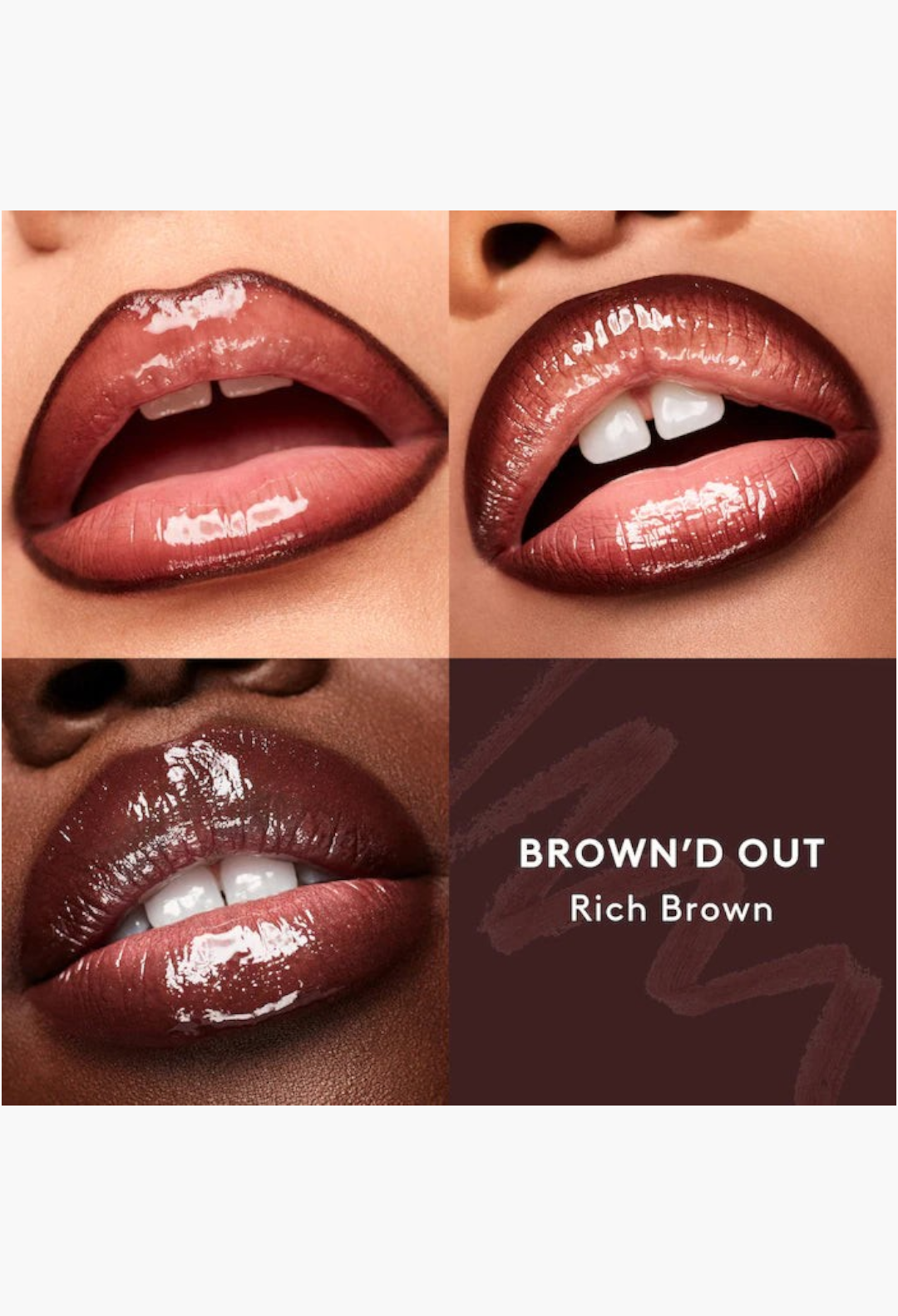 GLAM MODA Berry Brown'd Pout lip set featuring a rich brown lip liner and high-shine berry gloss on model lips