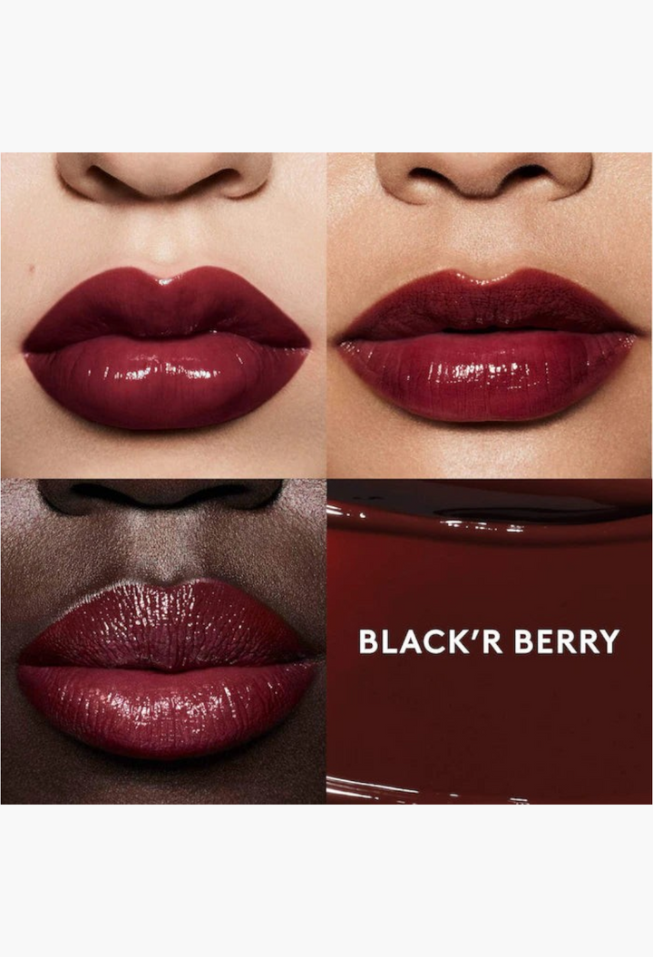 GLAM MODA Berry Brown'd Pout lip liner and high-shine gloss stick set showing application on lips in berry-brown