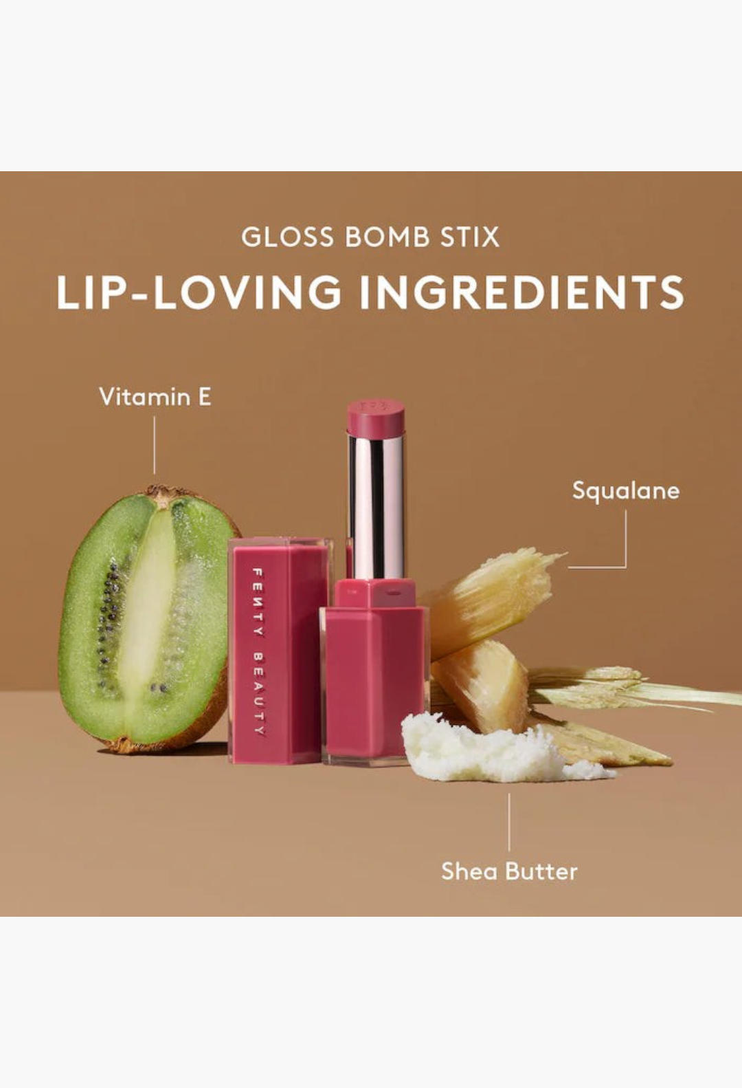 GLAM MODA Berry Brown'd Pout lip liner and gloss stick set with fresh kiwi and sugarcane ingredients