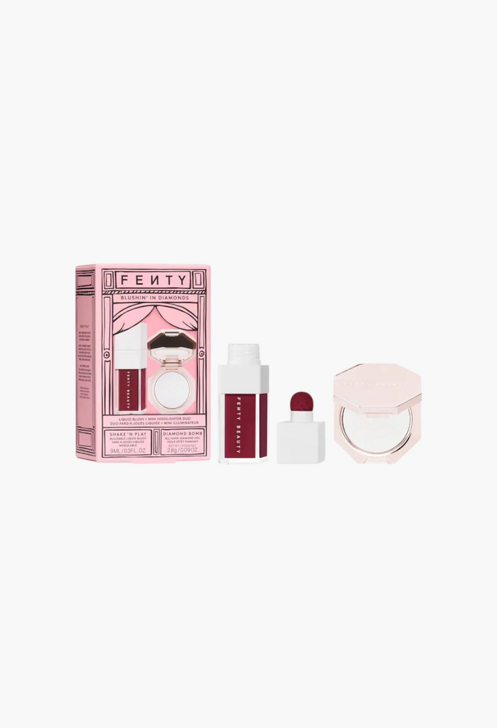 GLAM MODA Blushin' In Diamonds makeup set featuring a berry liquid blush and a shimmering diamond highlighter compact.